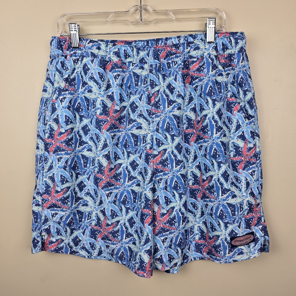 Men's Vineyard Vines Blue/Pink Shell Design Swim Shorts Size M